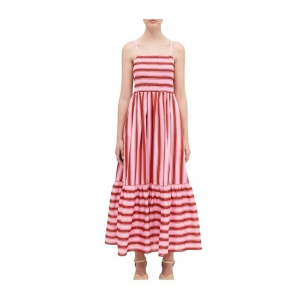 Kate Spade New York Calais Stripe Smocked‎ Maxi Dress Rosy Carnation M